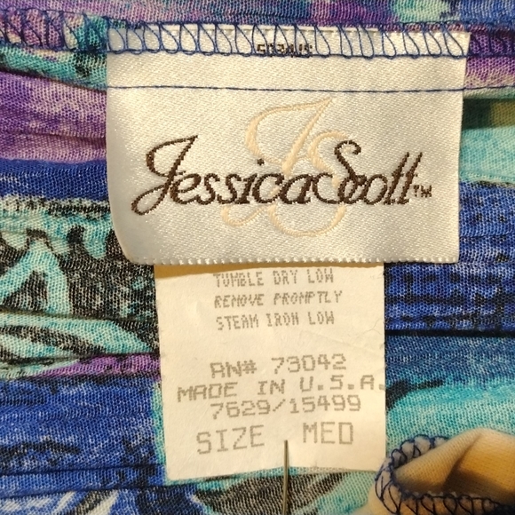 Vintage Jessica Scott Blue Purple And Teal Floral Midi Skirt With Pockets Size M - Picture 8 of 8
